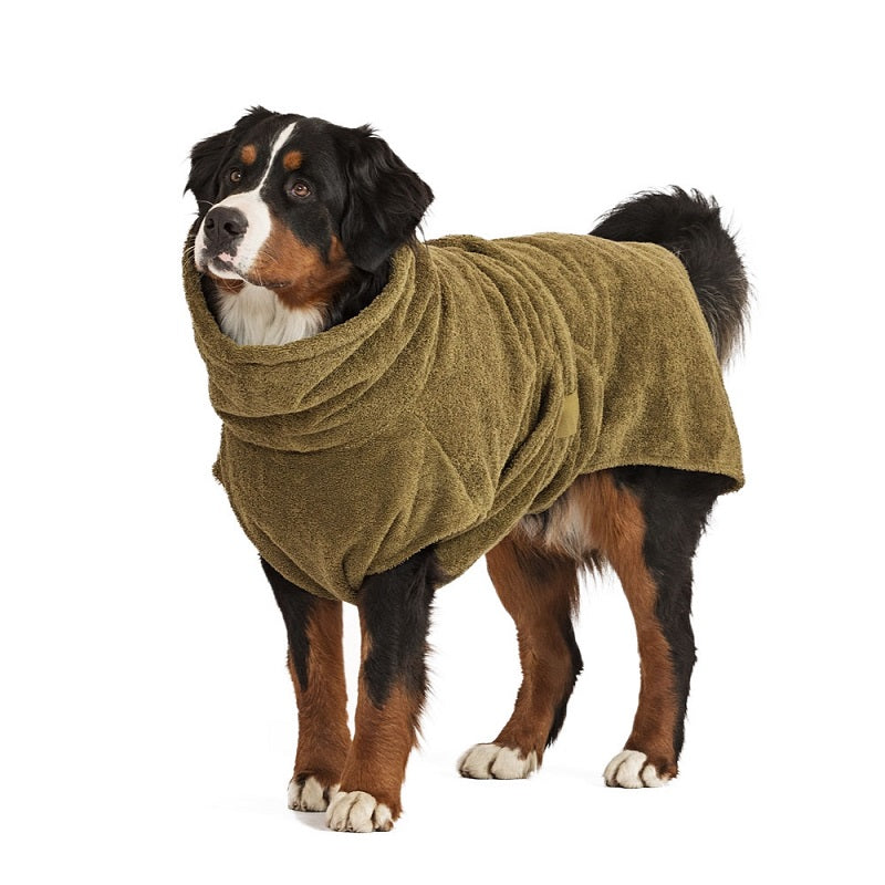 Lill's Hundebademantel aus Bio-Baumwolle Olive