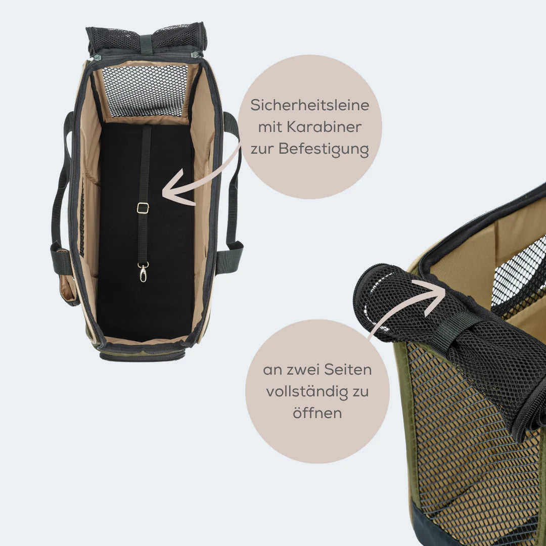 Leopold's Finest Flugtasche für Dackel und kleine Hunde mit orthopädischer Matratze oliv