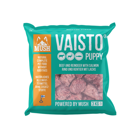 MUSH B.A.R.F Vaisto® PUPPY Rind-Rentier-Lachs (eisblau)