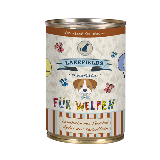 Lakefields Landhuhn mit Fenchel für Welpen (Karton 6 Stück)