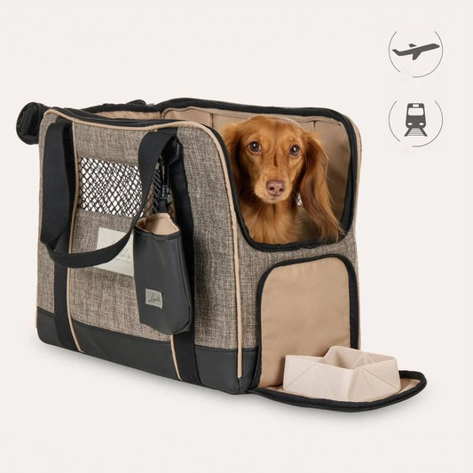 Leopold's Finest Flugtasche SkyBag für Dackel und kleine Hunde braun