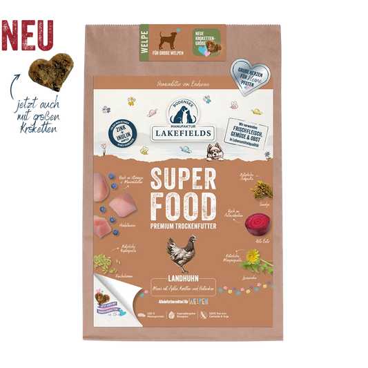 Lakefields SUPERFOOD Premium Landhuhn Komplettmenü für große Welpen 2,5kg