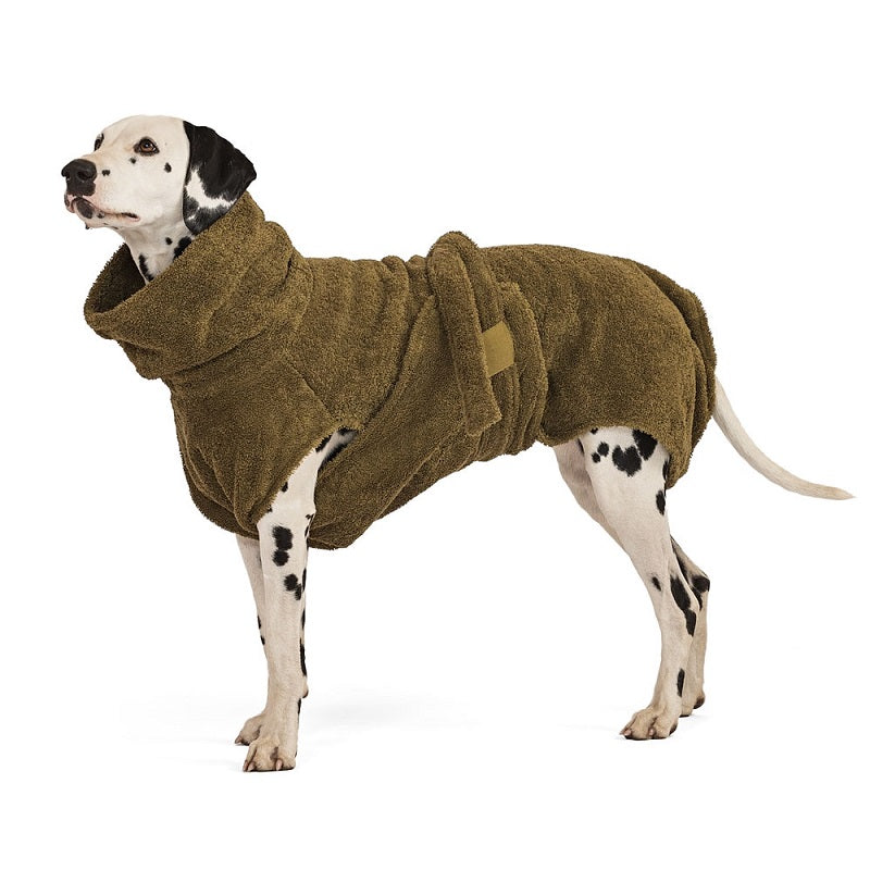 Lill's Hundebademantel aus Bio-Baumwolle Olive