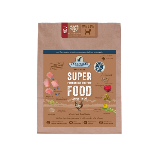 Lakefields Trockenfutter SUPERFOOD Premium Landhuhn FÜR WELPEN (Karton 4 Stück)