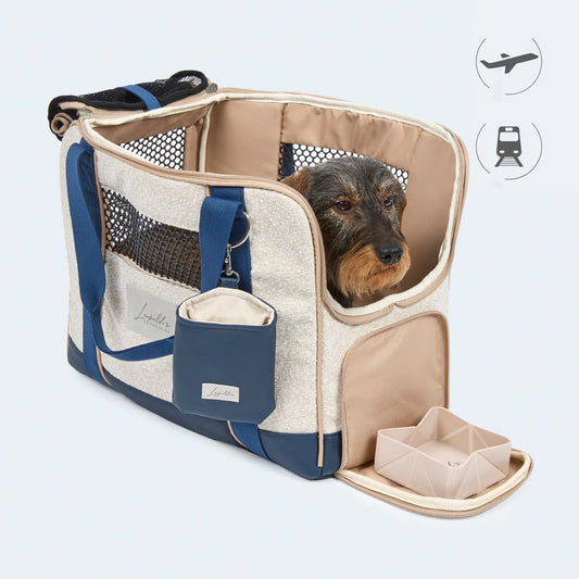 Leopold's Finest Flugtasche für Dackel und kleine Hunde mit orthopädischer Matratze beige