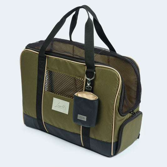 Leopold's Finest Flugtasche für Dackel und kleine Hunde mit orthopädischer Matratze oliv
