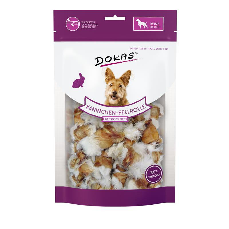 Dokas Dog Snack Kaninchen-Rolle mit Fell 100g